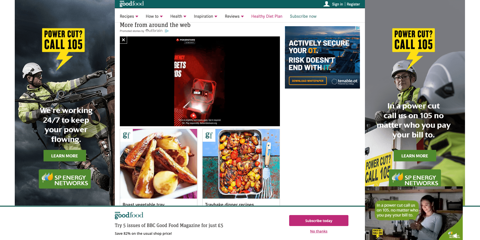 A recipe website showing a lot of adverts.